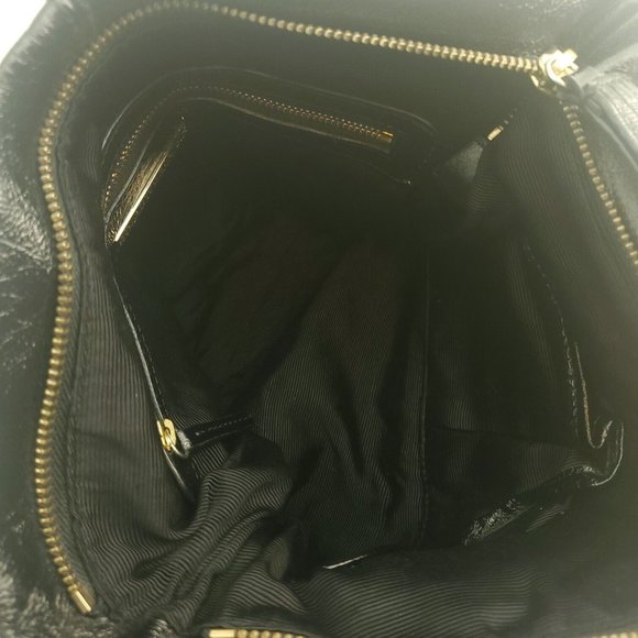 Elliott Lucca Womens Black Leather Double Handles Classic Shoulder Handbag - Picture 6 of 15